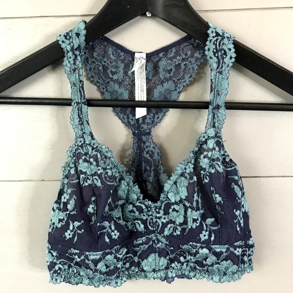 Free People Other - FREE PEOPLE Intimately Lace Bralette Blue Teal Longline Racerback Womens Size S